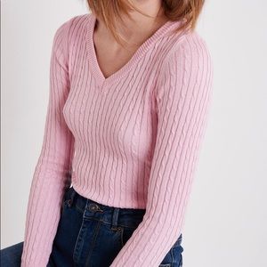 Express Light Pink Cable Knit V Neck sweater